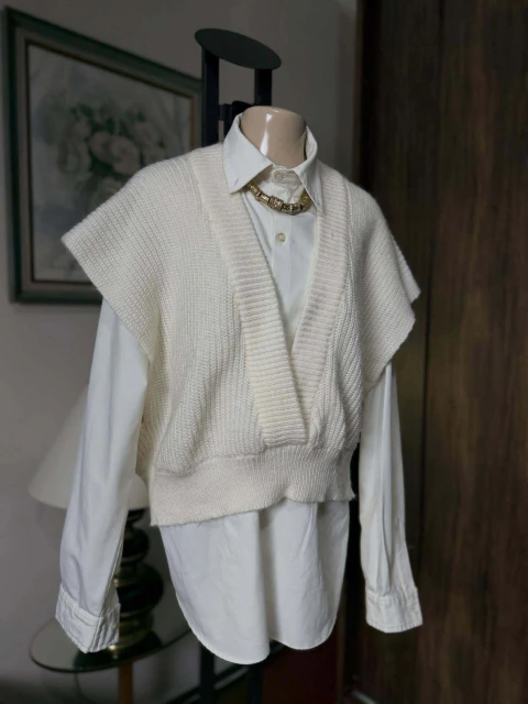 Colete de lã creme vintage