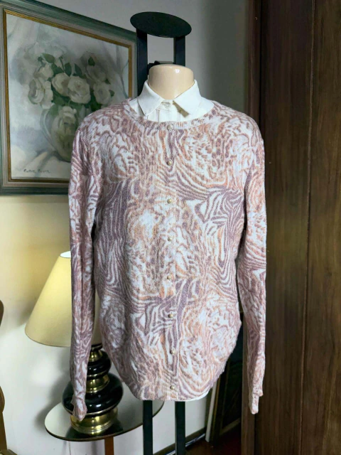 Cardigan de lã estampado com perolinhas
