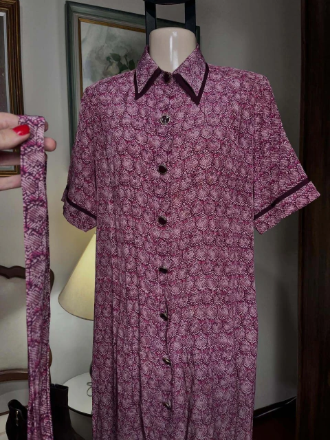 Vestido midi vintage de acetato e seda
