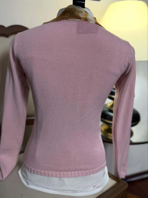 Cardigan rosa bebê anos 2000 com bordados