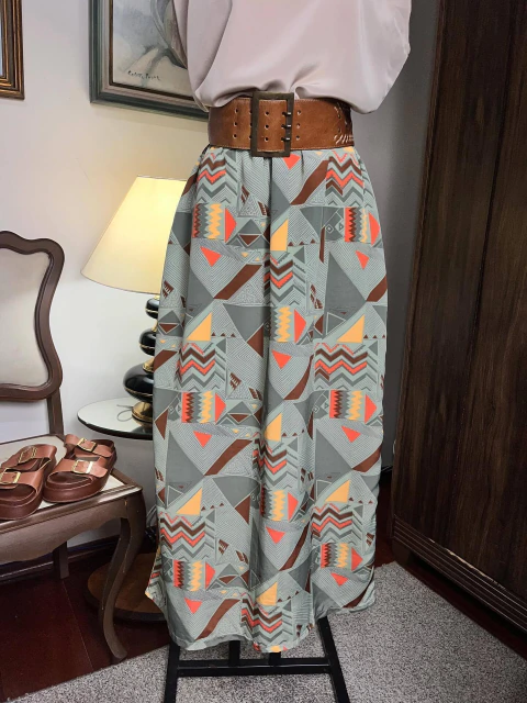 Saia midi vintage estampada feita por costureira