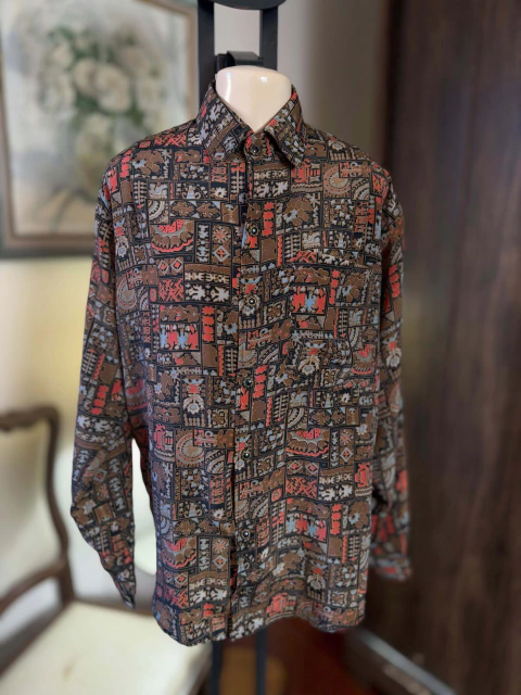 Camisa vintage alongada com estampa de lenço