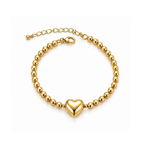 Pulseira Coração com Esferas Aço Inoxidável