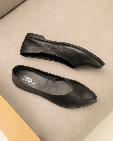 Sapatilha Couro Basic Bico Fino Preto