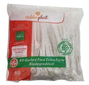 Kit Garfo e Faca Biodegradável Branco