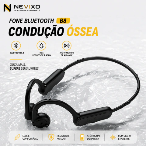 Fone Bluetooth B8 Esportivo Condução Óssea Bluetooth 5.3 com Microfone e IPX5