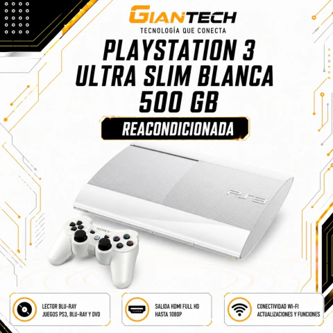 PlayStation 3 Ultra Slim Blanca - 500GB (Reacondicionada)