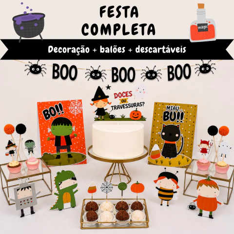Festa Completa Halloween Divertido — Decoração, Balões e Descartáveis