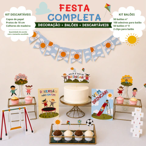 Festa Completa Dia de Brincar — Decoração, Balões e Descartáveis