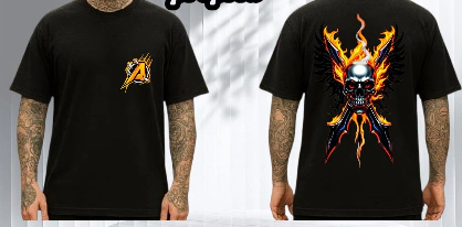 Camiseta com estampa de caveira e fogo