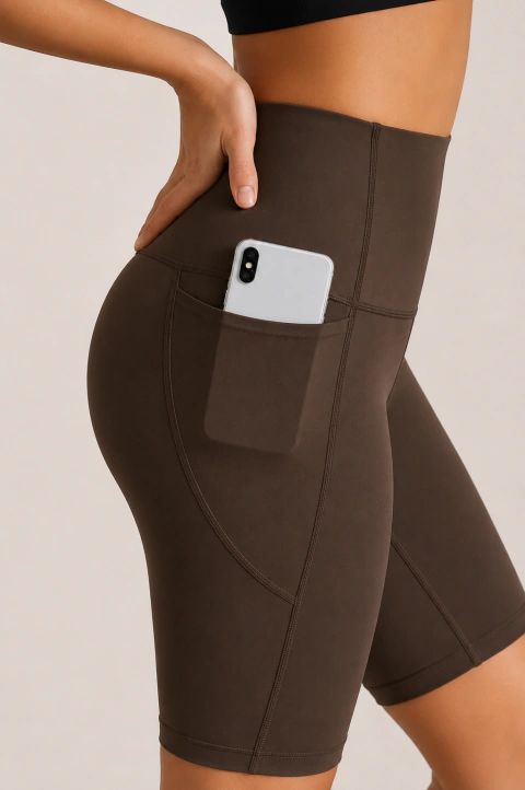 Short Biker Deportivo Mujer Tiro Alto con Bolsillos Laterales
