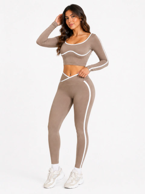 Conjunto Deportivo Mujer Manga Larga Premium Tiro Alto Push Up