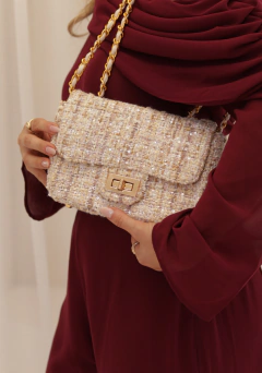 Bolsa de Tweed Luxo Pequena Off White