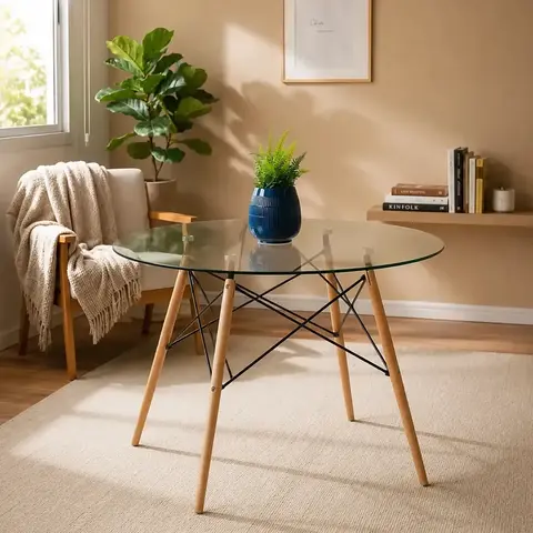 MESA EAMES VIDRIO 120 CM
