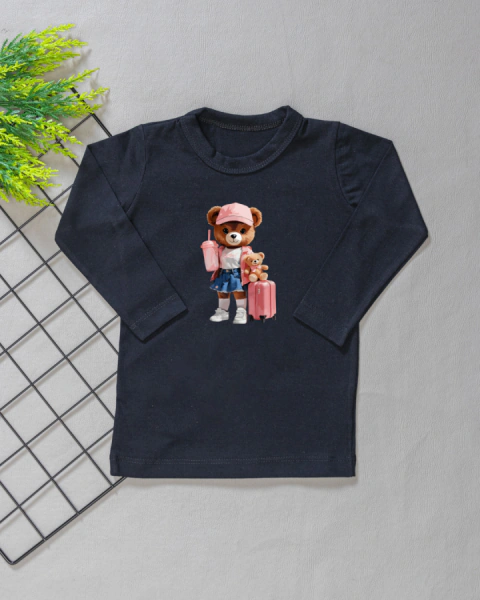 Camiseta Longa Infantil Menina - Ursa Viagem