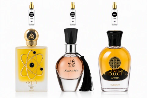 Decants Combo 01 - Thaward Gold, Shagaf Al Ward e Amnia - 3 Decants de 5ml cada - Original