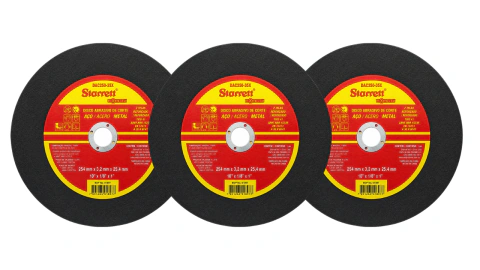 KIT Com 3 Discos Abrasivos de Corte Starrett Exact DAC250-35X 254mm x 3,2mm x 25,4mm para Aço e Metal