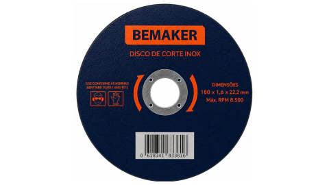 Disco de Corte Inox Bemaker 180mm x 1,6mm x 22,2mm para Aço e Inox – Kit com 5 ou 10 Unidades
