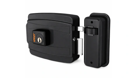 Fechadura Elétrica Stam Abre para Dentro Cilindro 40mm Preto Fosco