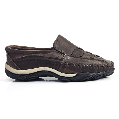 Mocassim Masculino Couro Trançado Onda Surf - Café