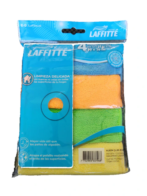 Set de 4 Paños de Microfibra Multiuso 30x30cm - Laffitte