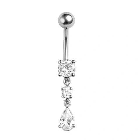 PIERCING DE TITÂNIO MODELO BANANA BELL PINGENTE REDONDO E GOTA
