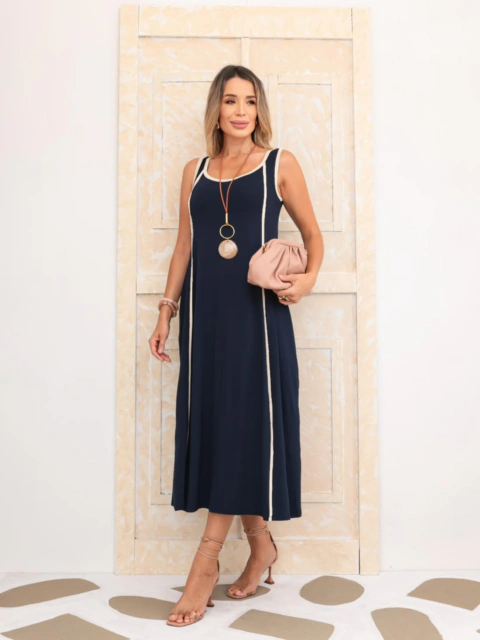 Vestido Mídi Regata Elegance com Viés Contrastante