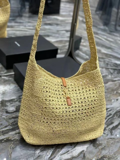 Bolsa Saint Laurent Le 5 à 7 feita de ráfia bege