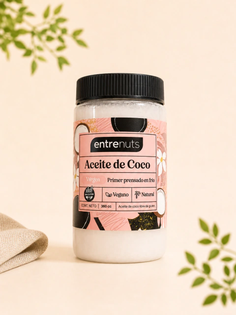 Aceite de Coco Virgen Entrenuts 360 cc | Primer Prensado en Frío | Natural