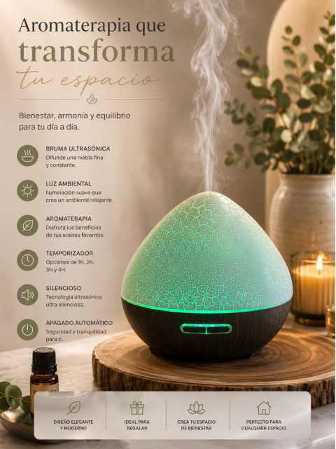 Humidificador Ultrasónico - Aroma que Transforma tu espacio- Luces