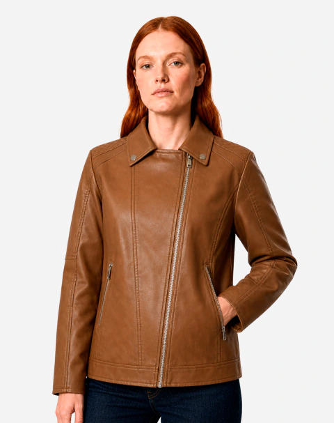 Jaqueta Biker de PU - Marrom