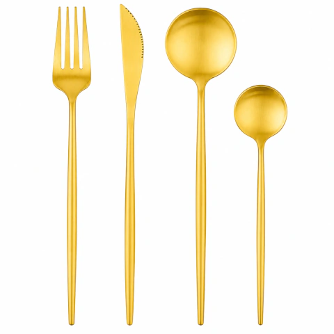 Kit Talheres Dourados Aço Inox 24 Peças