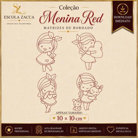 Coleção Menina Red – 4 Matrizes de Bordado Computadorizado