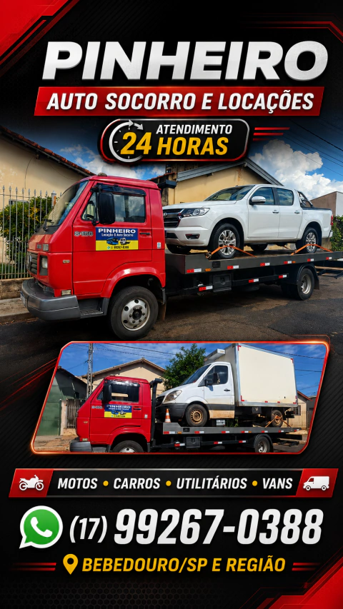 Pinheiro Auto Socorro e Locações — Guincho 24 horas em Bebedouro / SP