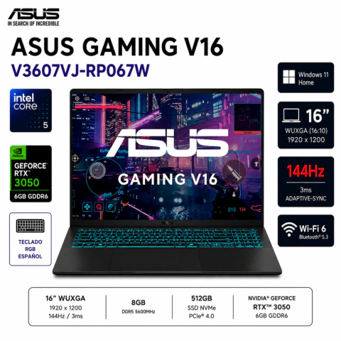 Laptop Asus Gaming V16 Intel® Core™ 5 210H | NVIDIA® GeForce RTX™ 3050 6GB | 8GB DDR5 | 512GB SSD | 16" WUXGA