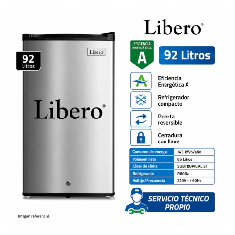 Frigobar Libero LFB101S 92 L – Compacto | Control de Temperatura | Compartimiento Congelador | Diseño Silver