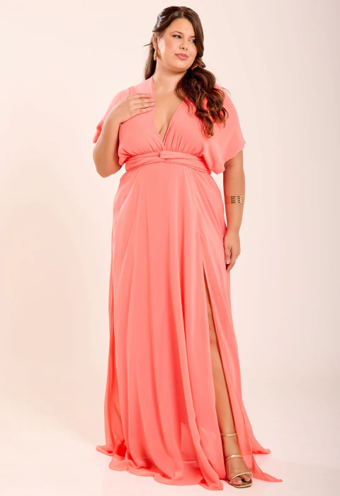 VESTIDO LONGO CORAL LIVING MULTIFORMAS CHIFON