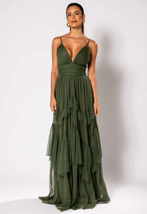 VESTIDO LONGO VERDE MUSGO SAN MARTIN
