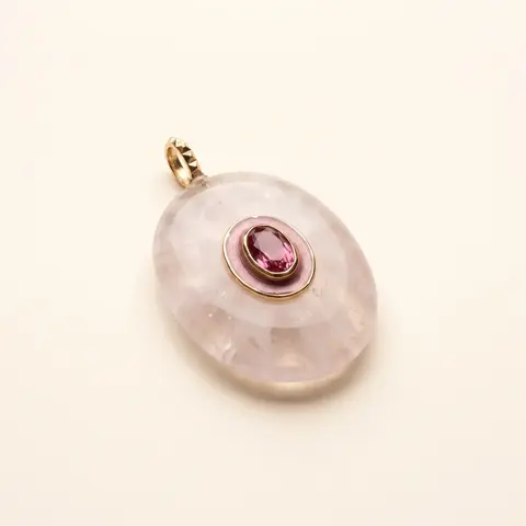 Pingente Quartzo Rosa com Turmalina Rosa