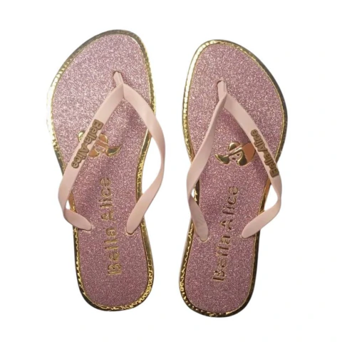 CHINELO FEMININO BELLA ALICE MICRO GLITTER REDONDO ROSE