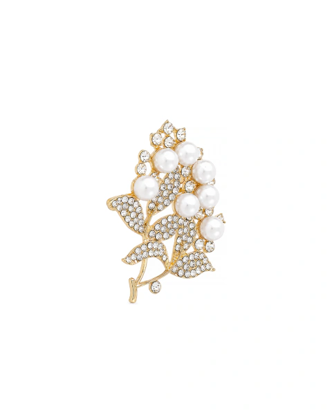 BROCHE RAMO DOURADO COM MICRO ZIRCÔNIAS E PÉROLAS | BRAVA LUMIÈRE
