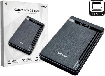 CARRY DISK 2.5 SATA USB TIPO C NETMAK NM-CASE-C CAJA PLASTICA INCLUYE CABLE USB TIPO C A USB A