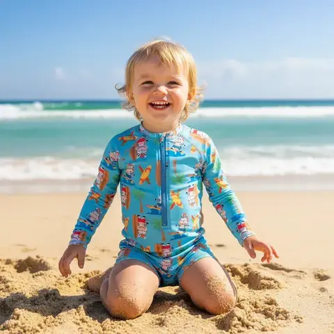 Macaquinho Infantil Moda Praia Priscina Com Proteção Solar UV