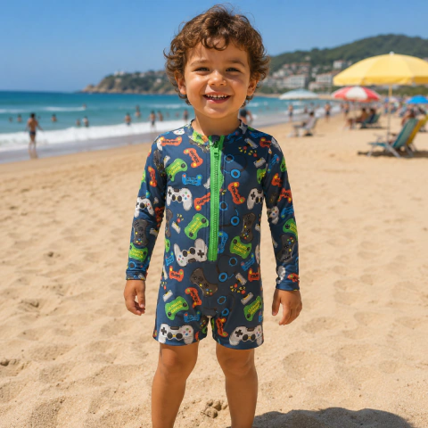 Macaquinho Infantil Moda Praia Priscina Com Proteção Solar UV - loja online
