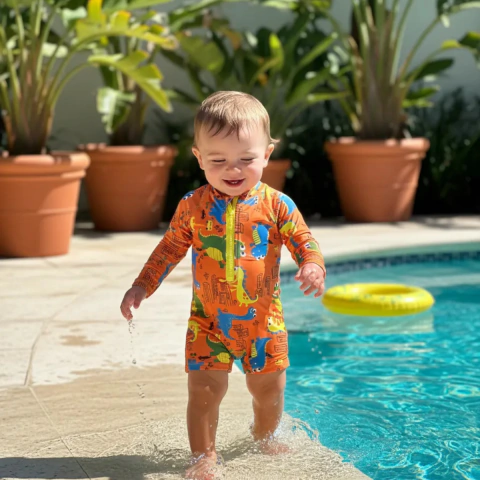 Macaquinho Infantil Moda Praia Priscina Com Proteção Solar UV