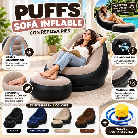 Puff Sofá Inflable con Reposapiés