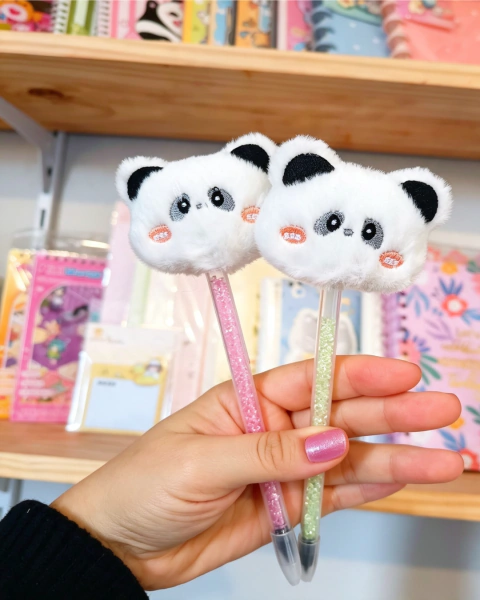Lapiseira Infinita Panda com Pelúcia e Glitter - Unidade