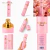 Frasco rosa e dourado do Body Splash Marshmallow Blush Isabelle La Belle 300ml em diferentes ângulos e embalagens, com fundo branco e detalhes de frutas vermelhas e marshmallows