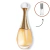 Frasco do perfume Dior J'adore Eau de Parfum com tampa transparente e corpo em vidro com líquido dourado, acompanhado de um frasco menor de spray com tampa metálica