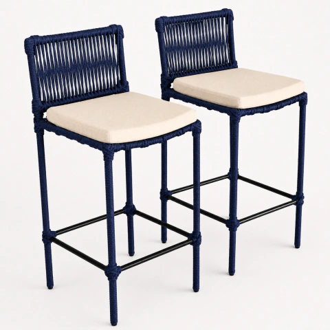 Banqueta Baré Artegi Madeira e Corda Náutica Azul 1,04m
